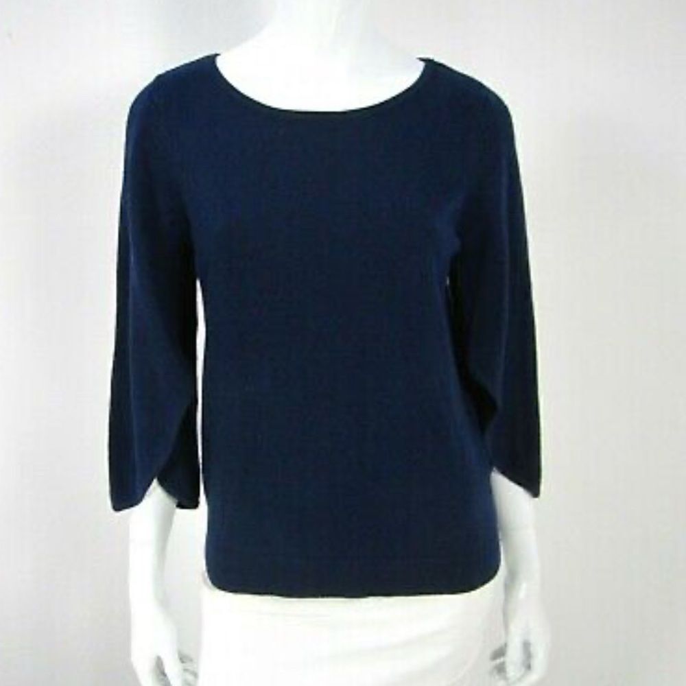 Milly Butterfly-Sleeve Wool Sweater in Navy